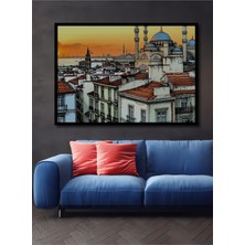 Çerçeve Görünümlü Istanbul Panorama Kara Kalem Görünümlü Dekoratif Ahşap Ev/işyeri/ofis Kare Tablo
