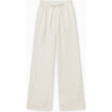 4629 Kadın Bol Paça Yüksek Bel Viskon Palazzo Pantolon Beyaz