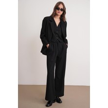 4744 Kadın Düğmeli Palazzo Pantolon Siyah