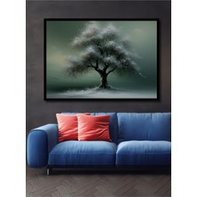 Çerçeve Görünümlü Büyülü Kış Ağacı Yağlı Boya Görünümlü Dekoratif Ahşap Ev/işyeri/ofis Kare Tablo