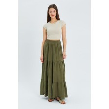 4567 Kadın Fırfırlı Uzun Müslin Etek Haki