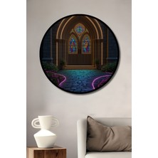 Çerçeve Görünümlü Neon Işıltılı Katedral Rüyası Dekoratif Ahşap Ev/işyeri/ofis Yuvarlak Tablo
