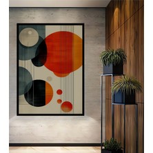 Çerçeve Görünümlü Modern Geometrik Daireler Yağlı Boya Görünümlü Dekoratif Ahşap Ofis Kare Tablo