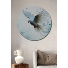 Beyaz Güvercin Sulu Boya Görünümlü Dekoratif Ahşap Ev/işyeri/ofis Yuvarlak Tablo