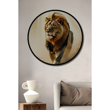 Çerçeve Görünümlü Çöl Aslanı Yağlı Boya Görünümlü Dekoratif Ahşap Ev/işyeri/ofis Yuvarlak Tablo