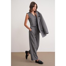 4744 Kadın Düğmeli Palazzo Pantolon Antrasit