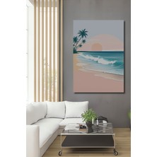 Pastel Tonlarda Tropikal Deniz Manzarası Dekoratif Ahşap Ev/işyeri/ofis Kare Tablo