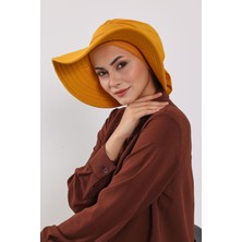Aisha's Design Çıkarılabilir Arkası Fiyonklu Şapkalı Penye Bone Türban,S-4,Hardal
