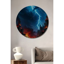 Kıyamet Günü Yanan Kaleler Yağlı Boya Görünümlü Dekoratif Ahşap Ev/işyeri/ofis Yuvarlak Tablo