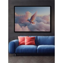Çerçeve Görünümlü Gökyüzü Dansı Güvercin Yağlı Boya Görünümlü Dekoratif Ahşap Ofis Kare Tablo