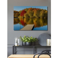 Sonbahar Gölünde Kızıl Ağaçlar Yağlı Boya Görünümlü Dekoratif Ahşap Ev/işyeri/ofis Kare Tablo