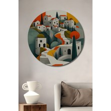 Modern Şehir Merdivenleri Yağlı Boya Görünümlü Dekoratif Ahşap Ev/işyeri/ofis Yuvarlak Tablo