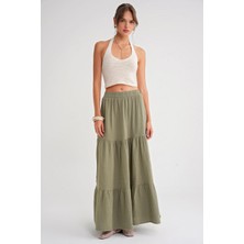 4567 Kadın Fırfırlı Uzun Müslin Etek Çağla