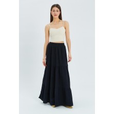 4567 Kadın Fırfırlı Uzun Müslin Etek Siyah