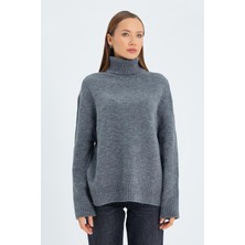 6907 Kadın Fitil Detaylı Triko Kazak Antrasit