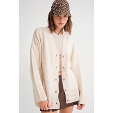 6927 Kadın Yumuşak Dokulu Salaş Basic Triko Hırka Naturel