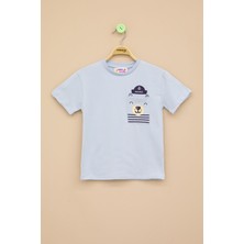 Mavi Ayıcık Baskılı Cepli Erkek Bebek Tişört 20934