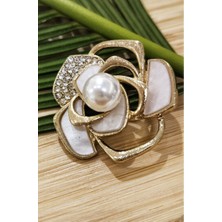 Monalisa Home Incili Çiçek Figürlü Broş