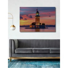 Kız Kulesi Eşsiz Gün Batımı Yağlı Boya Görünümlü Dekoratif Ahşap Ev/işyeri/ofis Kare Tablo
