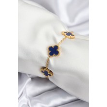 316L Çelik Zincir Gold Renk Lacivert Yonca Kadın Bileklik