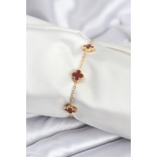 316L Çelik Gold Renk Bordo Baby Boy Yonca Kadın Bileklik