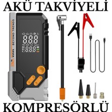 Akü Takviyeli Dijital Kompresör – Taşınabilir Şarjlı Hava Pompası, Lastik Şişirme ve Araç Akü Takviye Cihazı