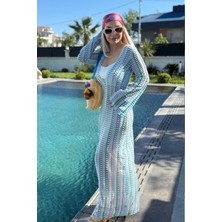 Muna Boutique İthal Geniş Kol Çok Renkli Pareo Kadın Elbise