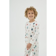 Unisex Çocuk Uzun Kol Ekru Desenli Pijama Takımı C9T1N98