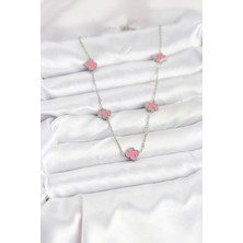 316L Çelik Zincir Gümüş Renk Pembe Baby Boy Yonca Kadın Kolye - Bamido