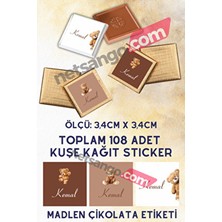 Netsan Etiket Isimli Kare 108 Adet Çikolata Etiketi Yapışkanlı 3,4x3,4cm Kuşe Sticker Ayıcık Desen