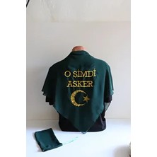 Sanatsal Nakış Nakışlı O Şimdi Asker Ayyıldız Erkek Kına Örtüsü, Asker Gold Ayyıldız Desenli