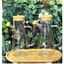 Belirtilmemiş 2 Adet 900ML Bambu Kapaklı Vakumlu Borosilikat Yağdanlık (Bambu Altlığı Sete Dahil)