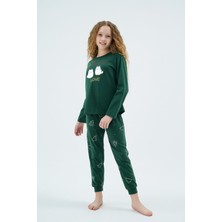 Kız Çocuk Uzun Kollu Desenli Yeşil Pijama Takımı C4T0N98