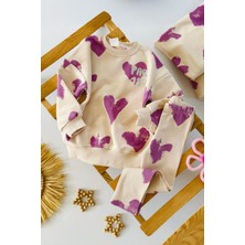 Miniğimin Cicileri Mor Kalp Baskı Detaylı Taytlı Kız çocuk takım - Mor