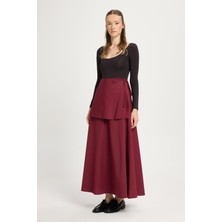 Kadın Bordo Takma Kemerli Poplin Uzun Etek 30021