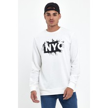 Erkek Bisiklet Yaka Rahat Kalıp 3 Iplik Kalın Nyc Baskılı Sweatshırt SPR24SW24