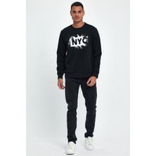 Erkek Bisiklet Yaka Rahat Kalıp 3 Iplik Kalın Nyc Baskılı Sweatshırt SPR24SW24