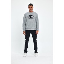 Erkek Bisiklet Yaka Rahat Kalıp 3 Iplik Kalın Nyc Baskılı Sweatshırt SPR24SW24