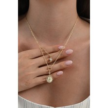 925 Ayar Gümüş Altın Yaldızlı Zirkon Taşlı Pusula Yıldızı Gümüş Kolye SGTL13093GOLD