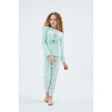 Kız Çocuk Yeşil Uzun Kollu Desenli Pijama Takımı C9T0N98