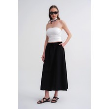 4633 Kadın Yandan Cepli Parçalı Etek Siyah