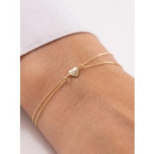 Minimal Kalpli Çift Zincirli 14 Ayar Altın Bileklik