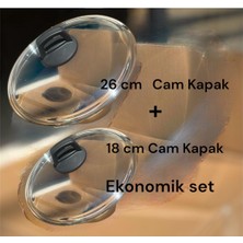 18 cm ve 26 cm  Tencere Cam Kapağı Ekonomik 2 Li Set