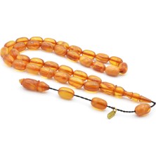 Hakkı Usta Imzalı Kapsül Kesim Hareli Bej Sıkma Kehribar Tesbih