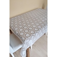 Dantel Görünümlü Üstü Şeffaf Kaplı Muşamba Masa Örtüsü -Beyaz Renk-Farklı Ölçülerde-Yldz