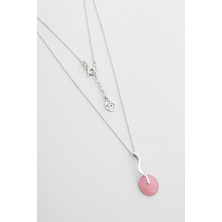 Kalsedon Masalı 18 Ayar Beyaz Altın Kaplama 42 cm Gümüş Kolye