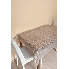 Dantel Görünümlü Üstü Şeffaf Kaplı Muşamba Masa Örtüsü -Bakır Renk-Farklı Ölçülerde-Hlk