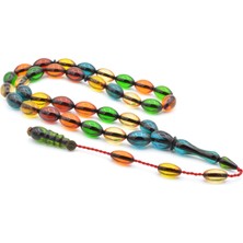 Nail Kaplan Imzalı Beyzi Kesim Rengarenk Sıkma Kehribar Tesbih