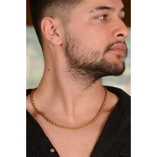 316L Paslanmaz Çelik Altın Rengi 4mm Kalın Burma Halat Erkek Çelik Kolye Zincir