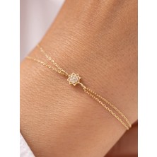 Zarif Yıldızlı Çift Zincirli 14 Ayar Altın Bileklik